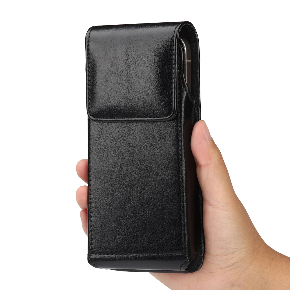 Universal Leather Mobile Phone Waist Bag For iPhone 17 16 15 Pro Max Samsung Xiaomi Vertical Cell Phone Belt Clip Holster Cover view 4