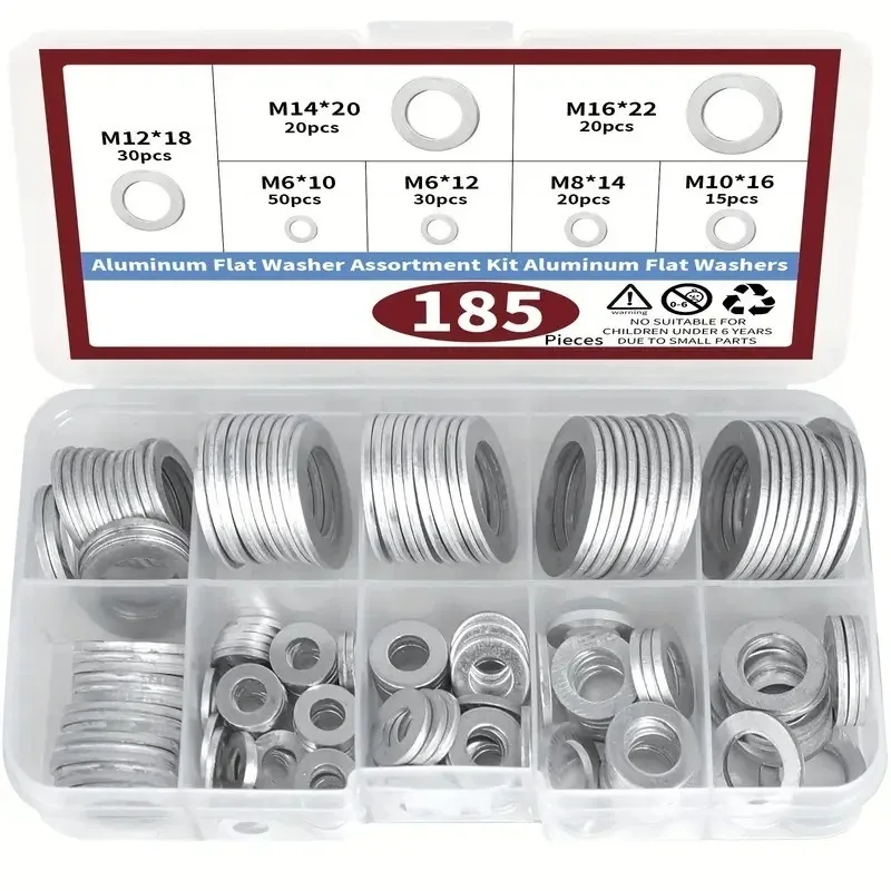 185 pcs aluminum crushing gasket oil drain plug gasket classification kit outer diameter 10/12/14/16/18/20/22mm
