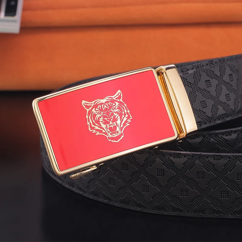 

High Quality Red tiger Automatic Buckle Personality Famous Brand Luxury Belt Men's Fashion Genuine Leather Designer Ceinture Hom