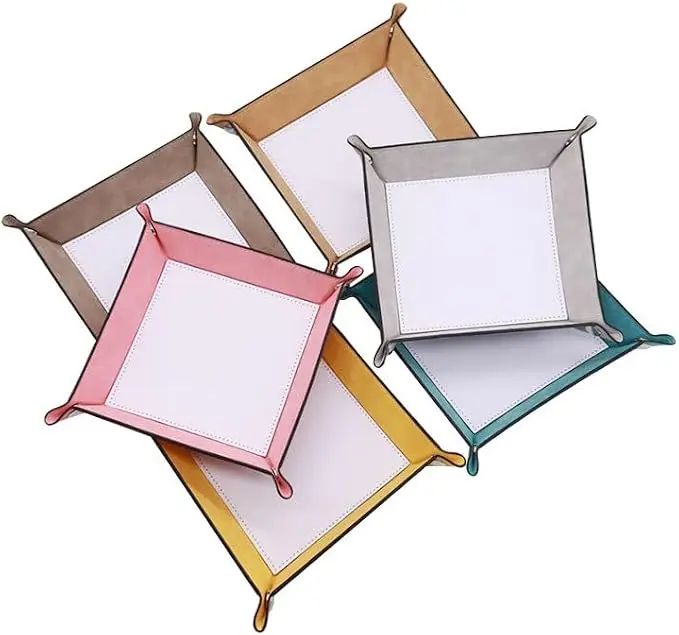 10 Pack Sublimation Blanks Valet Tray Desktop Storage Organizer – PU Leather Catchall Bedside Vanity Jewelry Tray Nightstand Cad