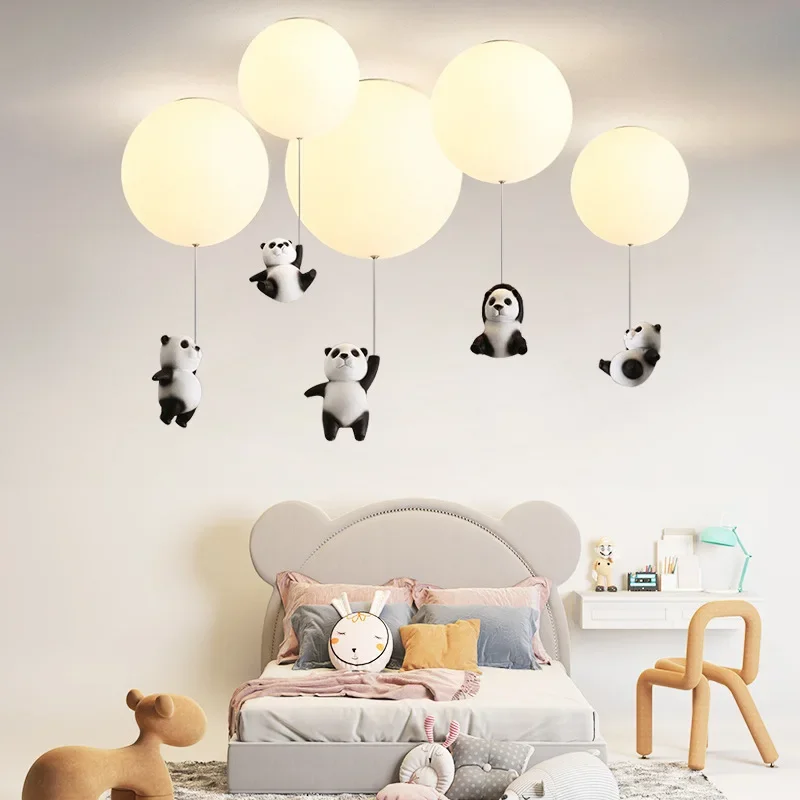 Modern Simple Creative Panda Balloon Chandelier Children Room Cartoon Ceiling Lamp Corridor Aisle Entrance Decorative Lamp