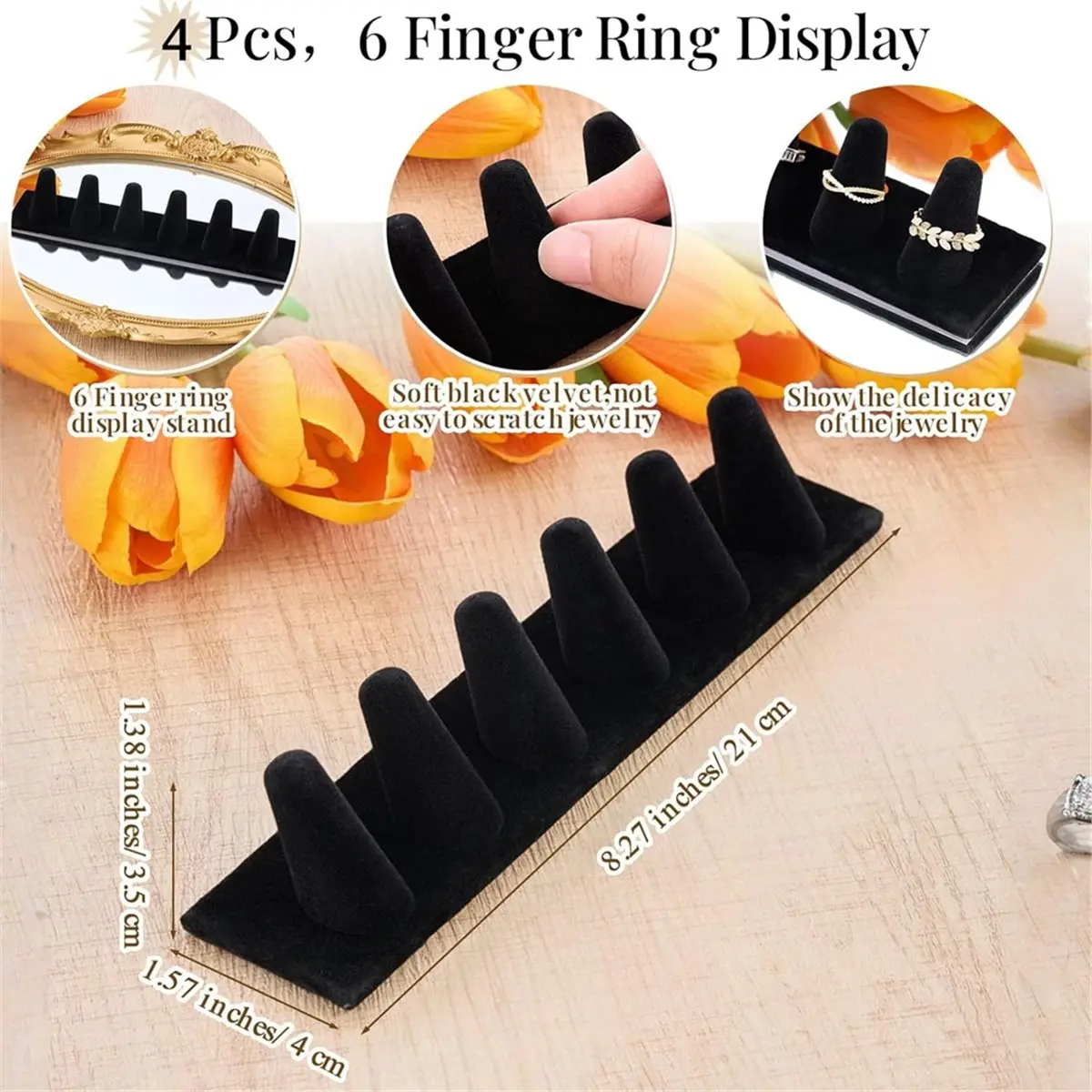 2 Pcs Black Velvet Ring Display, Ring Holder Display for Jewelry Stand, Ring Displays for Selling, Jewelry Display Stand