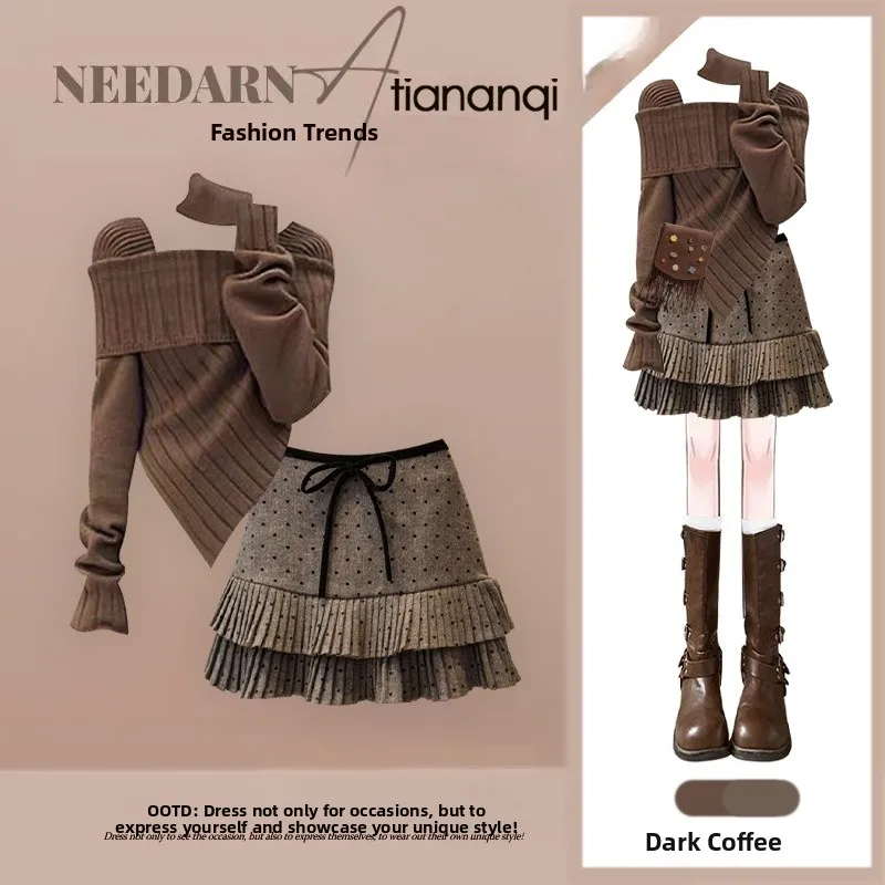 

2026 Spring New Faionable Knitted Sweater And High Waist ort Skirt Two-Piece Set for Women Slimming Effect Trendy Sle