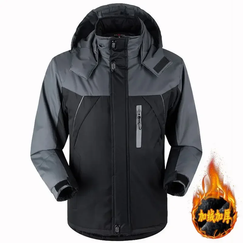 Winter Men's Thicken Warm Fleece Jacket Waterproof Hiking Ski Plus Velvet Windbreaker Jackets Removable Hooded Big Size Parkas