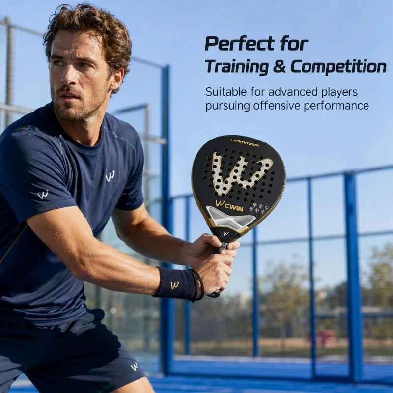 CWIN Hammer 18K Carbon Padel-Schläger Schwarz-Gold Professioneller Paddle-Tennis-Schläger mit Tragetasche für Fortgeschrittene Spieler – Detail 7
