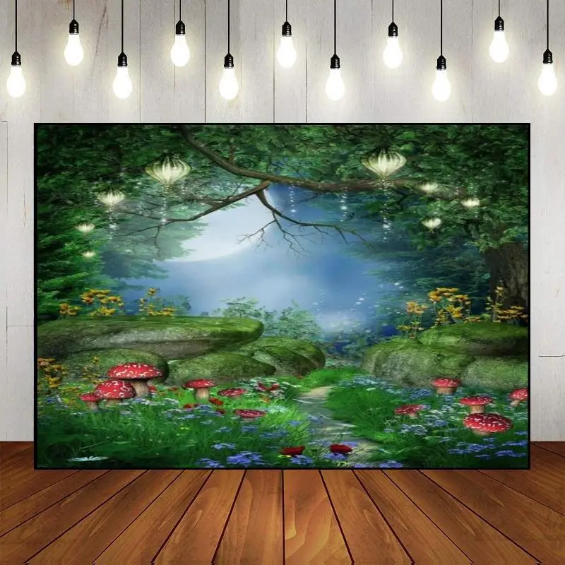 

Virgin Forest Fantasy Jungle Theme Happy Birthday Background Photography Backdrop Baby Shower Party Wall Fairyland Tropical