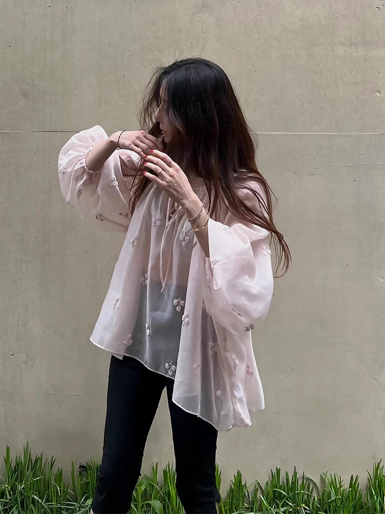 

Liangliang Home Holiday Sle Heavy Embroidery Floral Sun Protection irt Women's Summer New Sweet Asymmetrical Chiffon Top