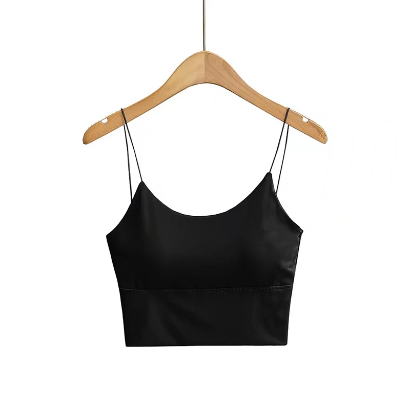 Damskie krótkie bluzki Sexy Solid Color Camisole Ice Silk Tube Top Seamless Skinny Sports Tank Top Wireless Underwear Bra Bralet