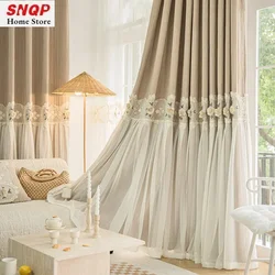 European lace double-layer embroidery luxury curtains for living room and bedroom blackout romantic cloth tulle Window Custom