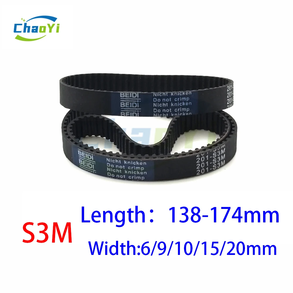 S3M Rubber Synchronous Timing Belt Length 138 141 144 147 150 153 159 162 165 168 171 174mm Width 6-20mm Loop Drive Toothed Belt