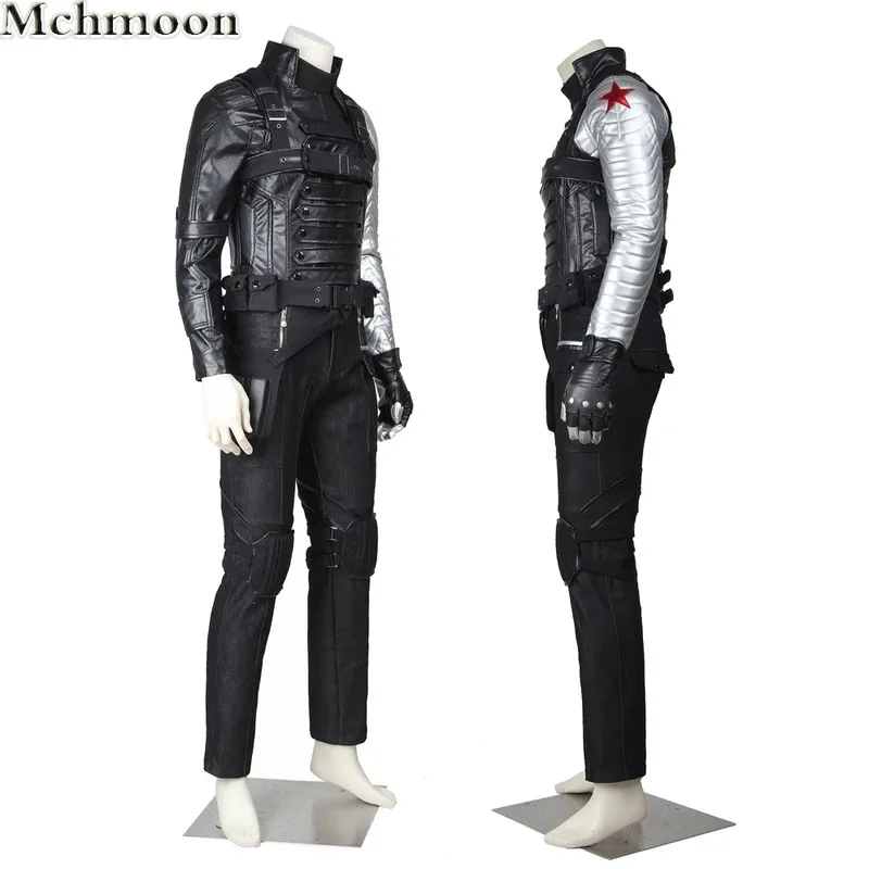 25COSSupereroe Soldato Invernale Costume Cosplay Giacca di Pelle Bucky Uomini Adulti Prop Vestito da Festa di Carnevale di Halloween Set Completo