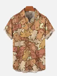 Summer new dense colorful rainbow bear print men's casual large size short-sleeved shirt