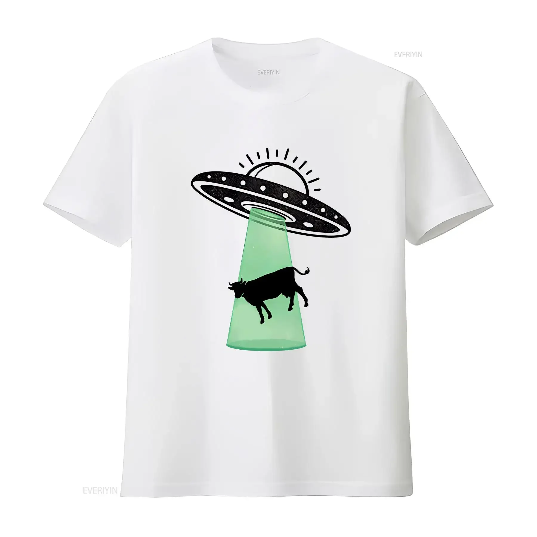 Camiseta para niños de la sociedad cósmica, OVNI, abducción alienígena, haz juvenil, vaca voladora, vintage, lavada, ropa de calle informal Unisex