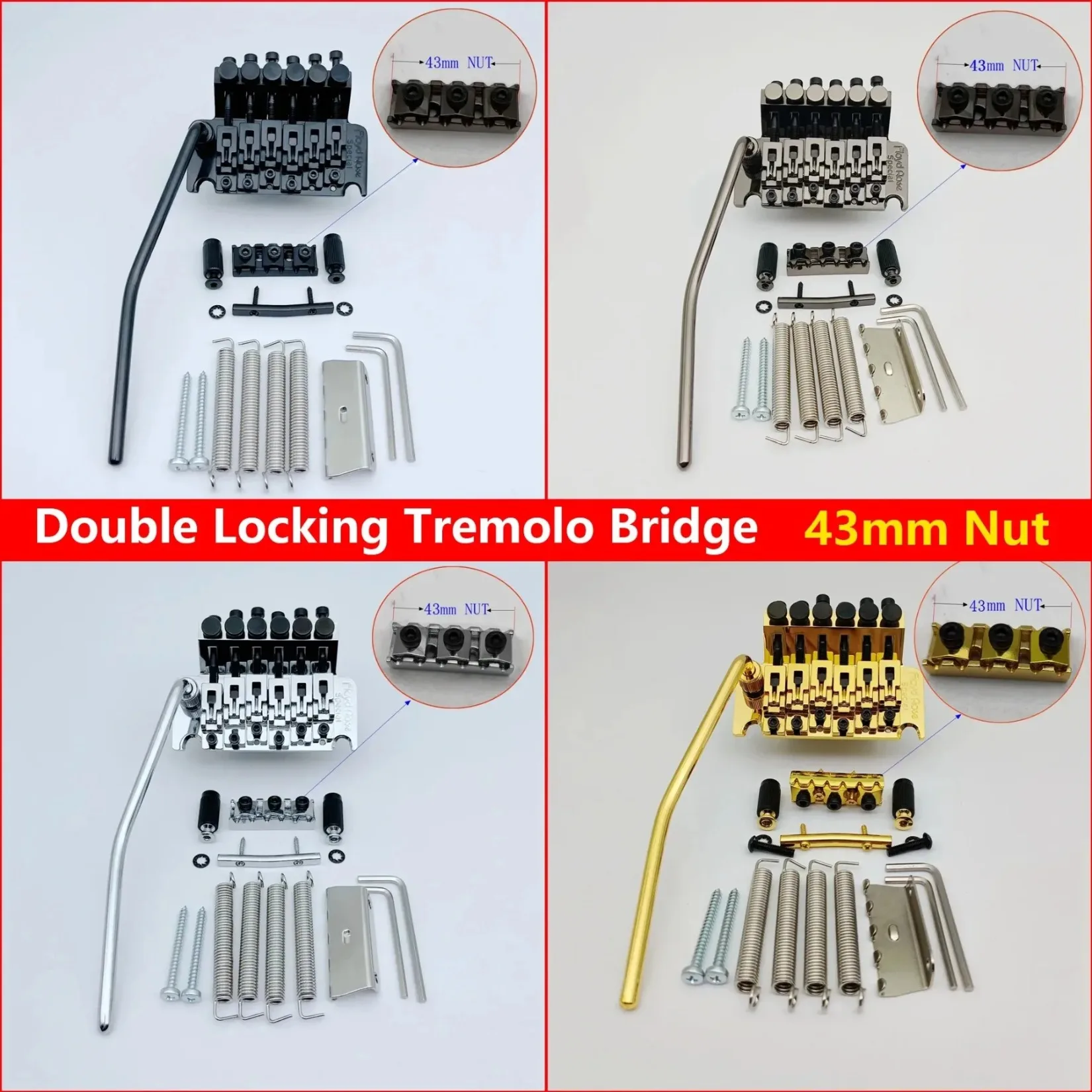 Classic Double Locking Tremolo Bridge Chrome Steel Block 34mm 43mm Locking Nut For Electric Guitar Replacement Parts