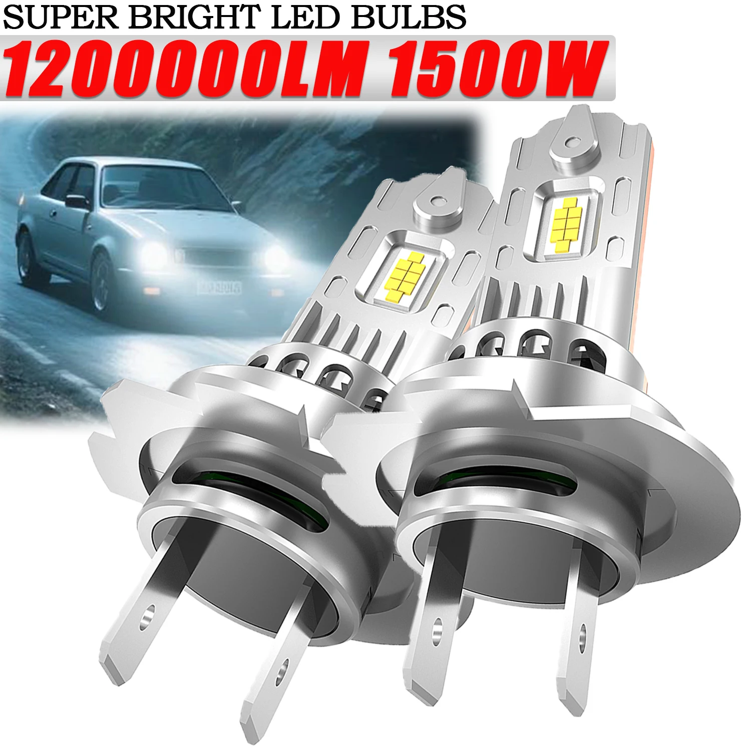 

H7 LED Headlight Bulbs CANBUS Car Lamp 1 : 1 Size 1200000LM Super Bright Focus Lights Headlamp Wireless Turbo Fan Plug&Play 12V