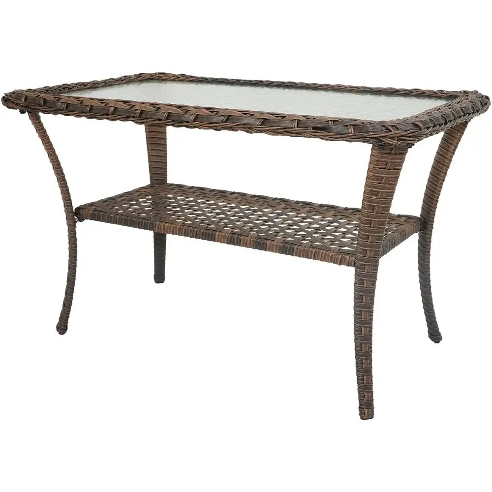 

38 Inch Outdoor Coee Table with 2 Tier Storage - Wicker Coee Table with Water Texture Tempered Glass Top, All Weather Patio Coee