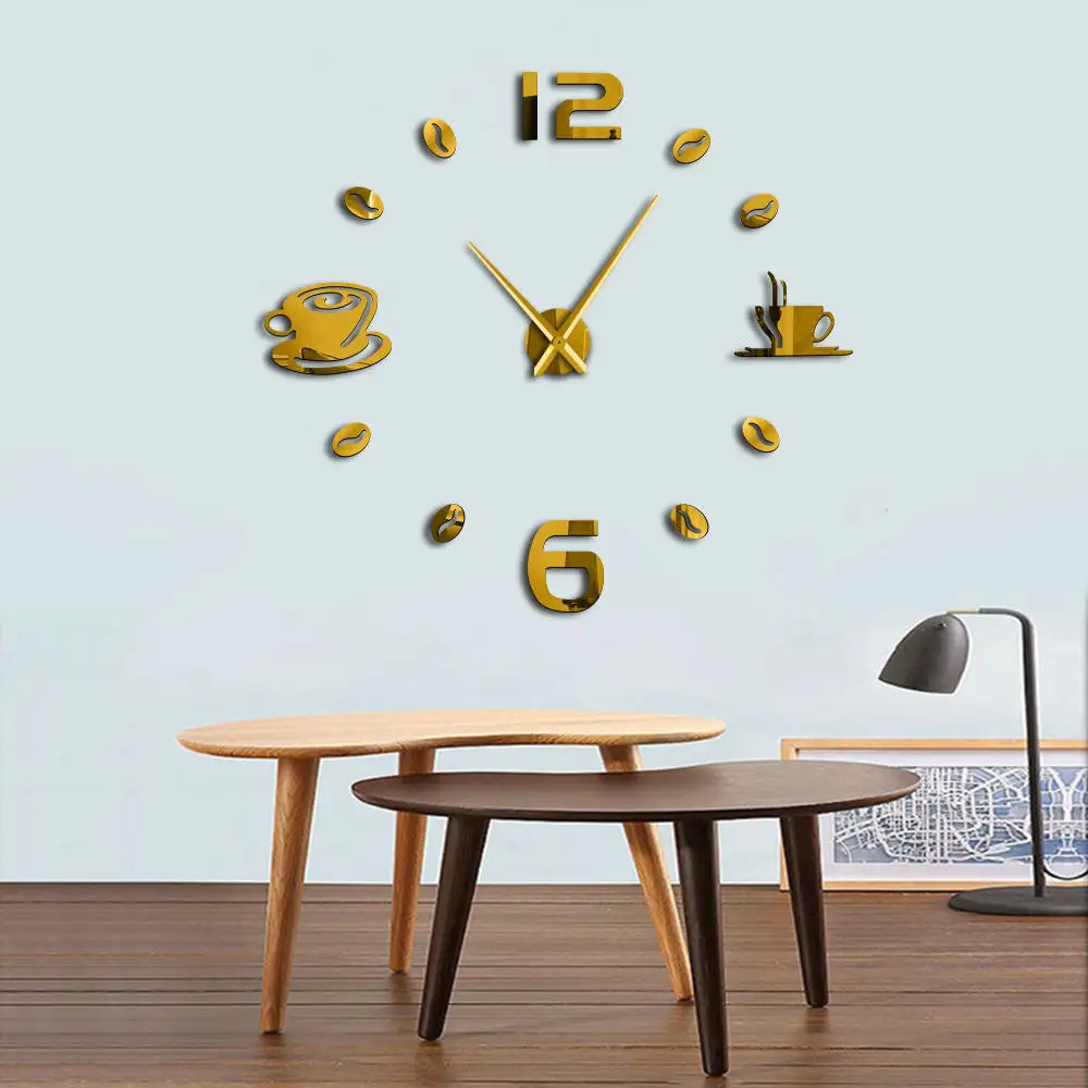 Three dimensional wall clock, kitchen creative home, coffee cup decoration, three-dimensional wall sticker, living room, bedroom