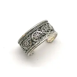 R166 Tibetan Antiqued Vintage Flower Silk Ring Open Rings Metal Copper Rings for Man and Woman