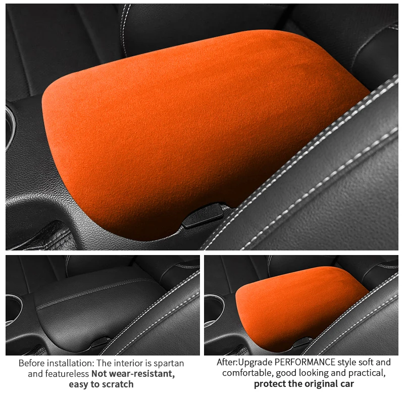 For Mustang Car Seat Armrest Box Boot Cover Decorative Trim Sticker Made of Alcantara  Interior Performance Tuning Accessories