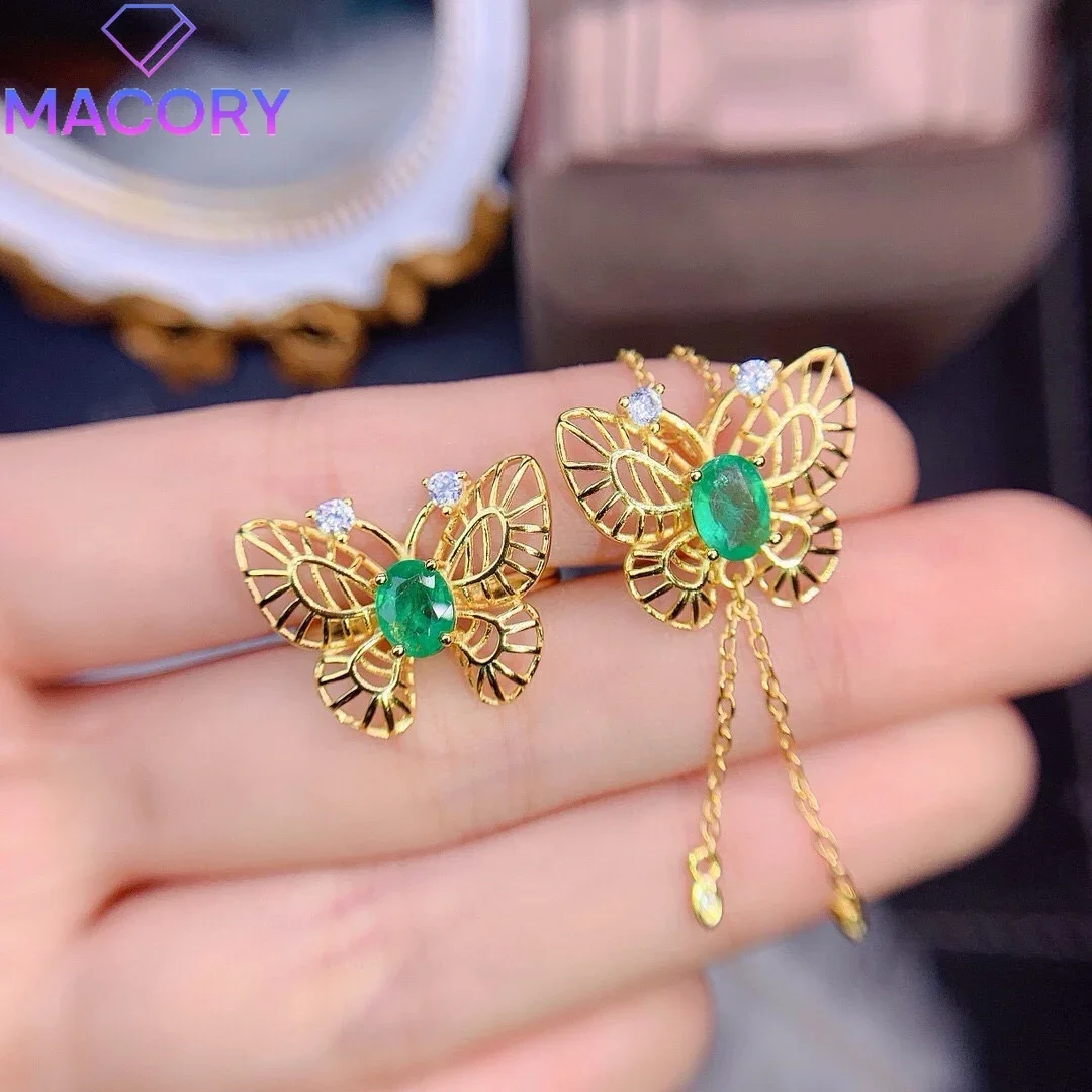 Emerald jewelry set ladies sterling silver 925 female elegant gemstone free shipping promotion 2024 new fashion