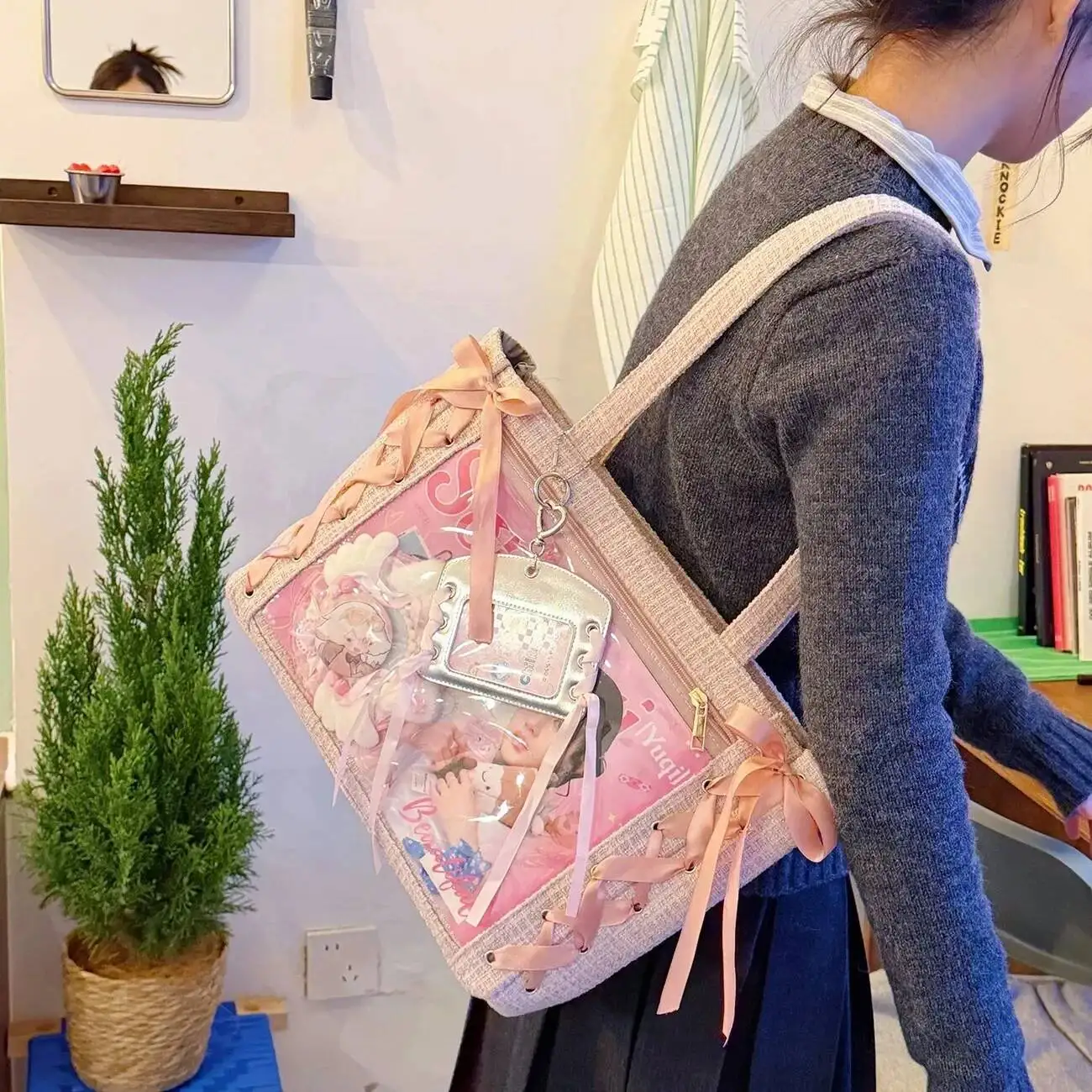 Neue Y2K süße japanische Ita Tasche Lolita Mädchen transparente Schultertasche große Kapazität Umhängetasche Casual Bag DIY Display Handtaschen