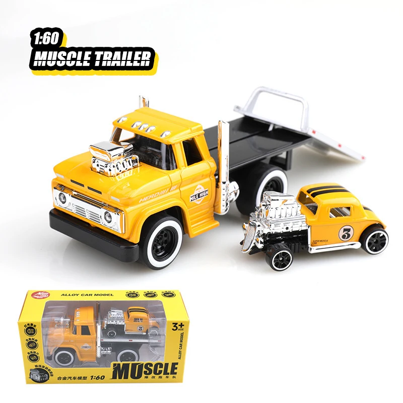 1:60 Legierung LKW Flachbett Transport Auto Fahrzeuge Modell Druckguss Metall Muskel Anhänger Auto Rettungsfahrzeuge Modell Kinder Spielzeug Geschenk