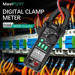 MASTFUYI FY219 6000 Counts Digital Clamp Meter AC/DC Current Voltage Resistance Capacitance Temperature Tester NCV Multimeter