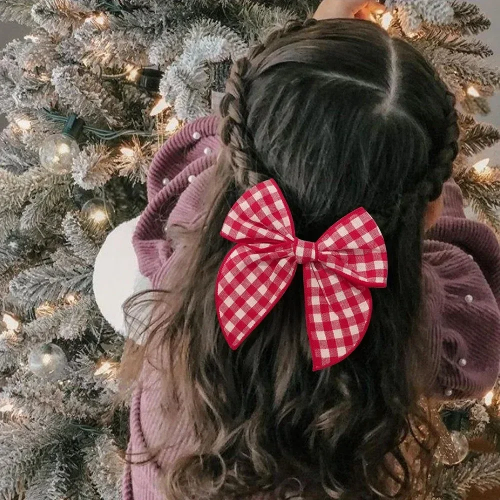 5.7 Inch Cheer Bowknot Hairpin Classic Plaid Christmas color Fabric Hair Clips Handmade for Kids Baby Girls Hair Accessories 1PC