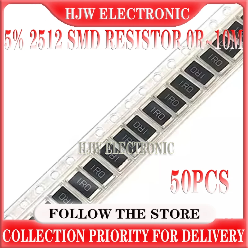 

50pcs 5% 2512 SMD resistor 0R~10M 0 0.1 1 10 100 150 220 330 ohm 1K 2.2K 4.7K 10K 100K 1R 10R 100R 150R 220R 330R 1M 10M