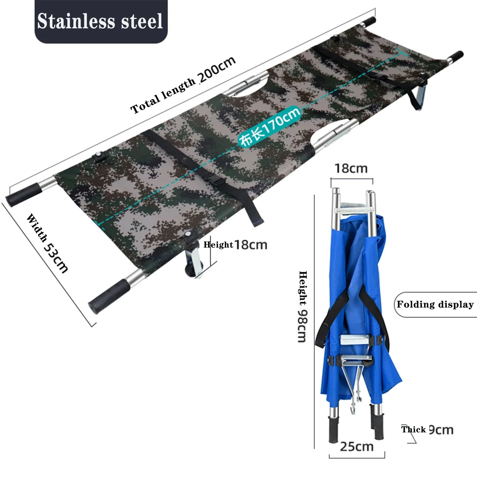 Emergency Folding Multi-functional Stretcher Transfer Bed for Stairs Mono-frame with Wheels