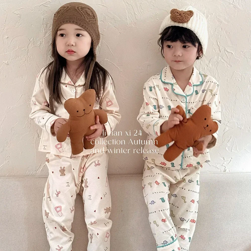 

New Autumn Children Pajamas Sets Long Sleeve Tops Pants 2pcs Cartoon Floral Printed Toddlers Kids Sleepwear Outfits