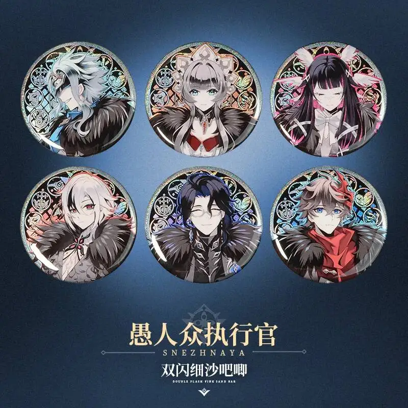 

Anime Genshin Impact Fatui Dottore Tartaglia Colombina Arlecchino Cosplay Acg Double Flash Badge Button Brooch Pins Collection T