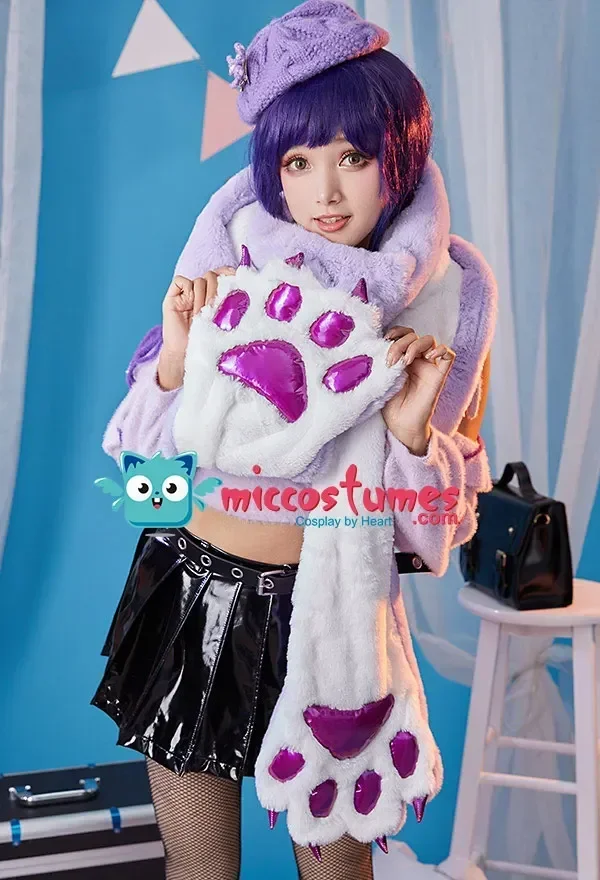 CosplayWomen Raiden Derivative Kawaii Lenço de pelúcia com design de patas de gato Lenço longo xale envoltório peludo