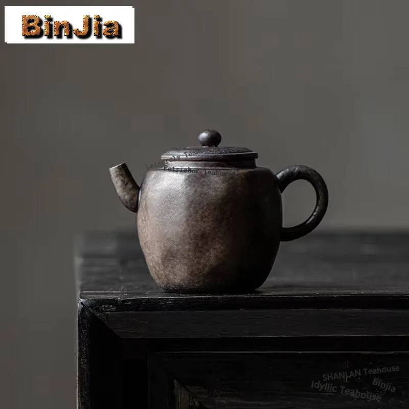 130ml Blackcurrant Purple Tea Pot Handmade Coarse Pottery Teapot Elegant Side Handled Pot Tea Soaking Kettle Drinkware Ornaments