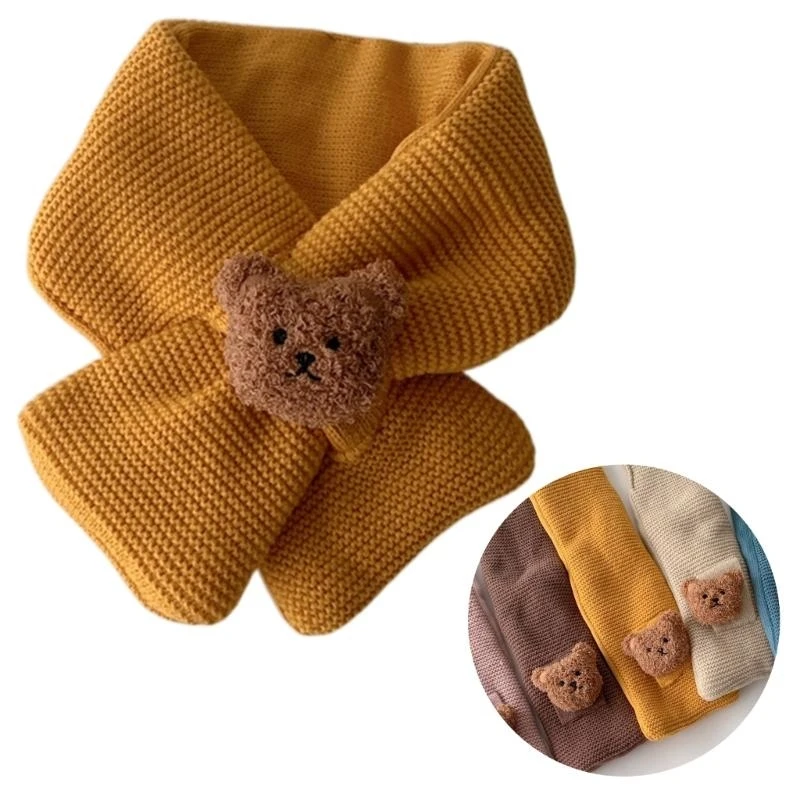 J15U Warm Winter Scarves Bear Scarf Kids Boy Girl Soft Wool Thicken Neck Cover Children Scarf Neckerchief(for 0-3Years)