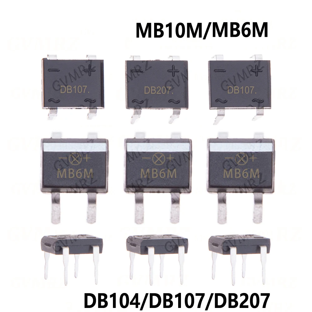 10/20/100pcs DB104 DB107 DB207 MB6M MB10M MB6 MB10 DIP 0.5A 600V Single Phases Diode Rectifier Bridge  MB6 MB10