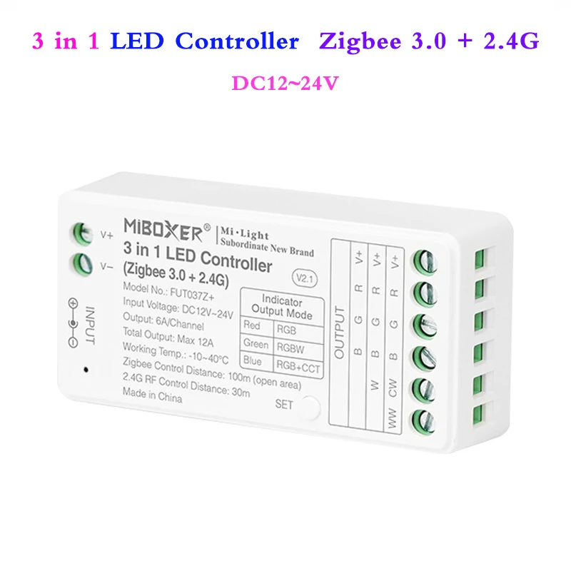 3 in 1 LED-Controller ZigBee 3,0 Dimmer Unterstützung 2,4g HF-Fernbedienung für DC 12V 24V RGB RGB RGB RGB CCT LED-Streifen Licht max 12a