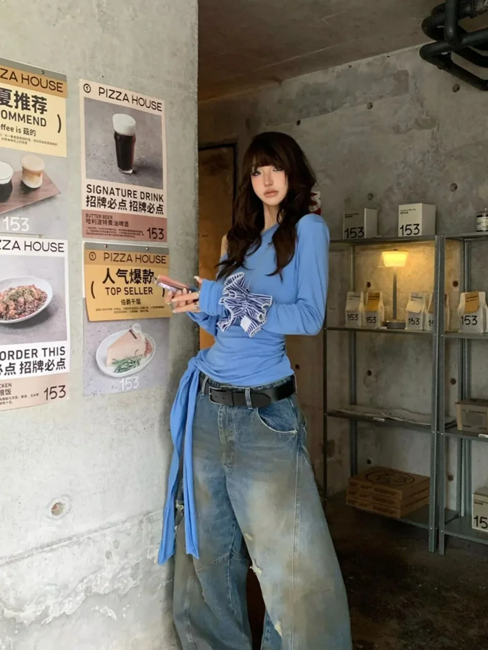 قميص Y2K نسائي بأكمام طويلة مكشوف الأكتاف لعام 2025 - قميص ربطة عنق بقصة ضيقة وكشكشة، ملابس خروج منفعلة لربيع الخريف #3