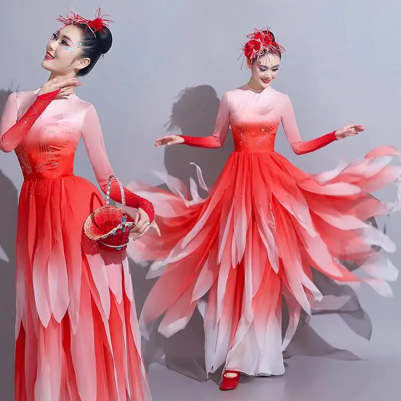 Red Long Sleeve Phoenix Flower Dance Dress For Women Opening Dance Performance Clothing New Year Festival Dancer Wear