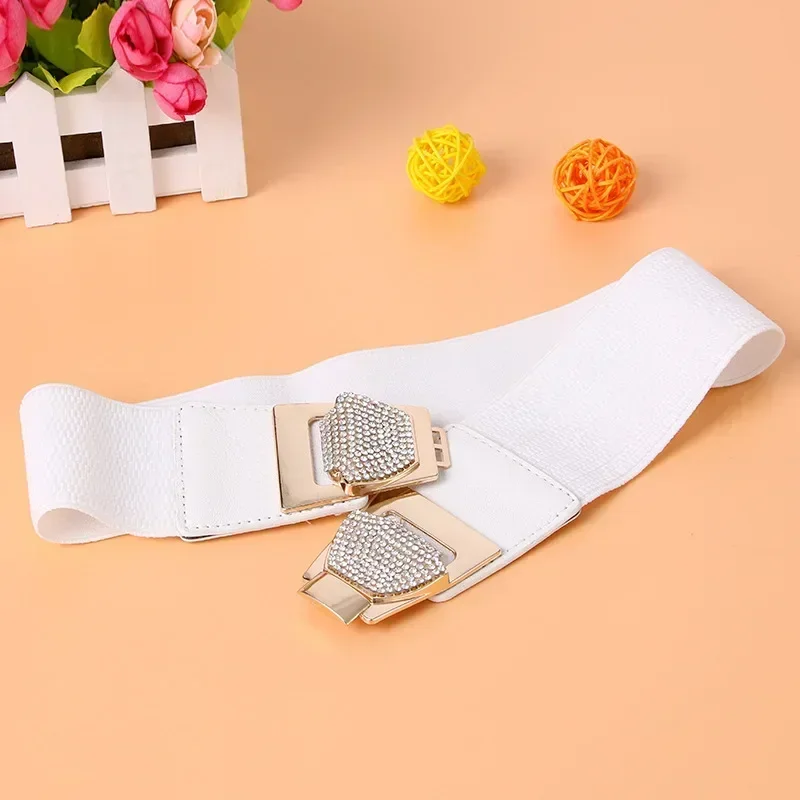 Ladies Elastic Waistband Fashion Wide Girdle Korean Dress Rhinestone Bow Belt Buckle Black Belts for Women Luxury Designer Brand