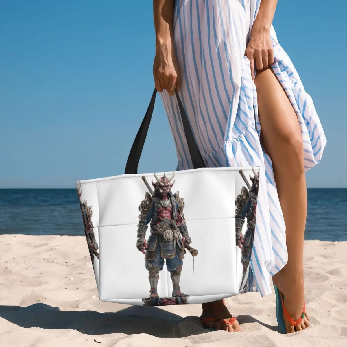 Akioni The Crimson Samurai Demon Beach Tote Bag Sport Gym Yoga Duffle Large Tote Bag Women Travel Bag Fitness bag