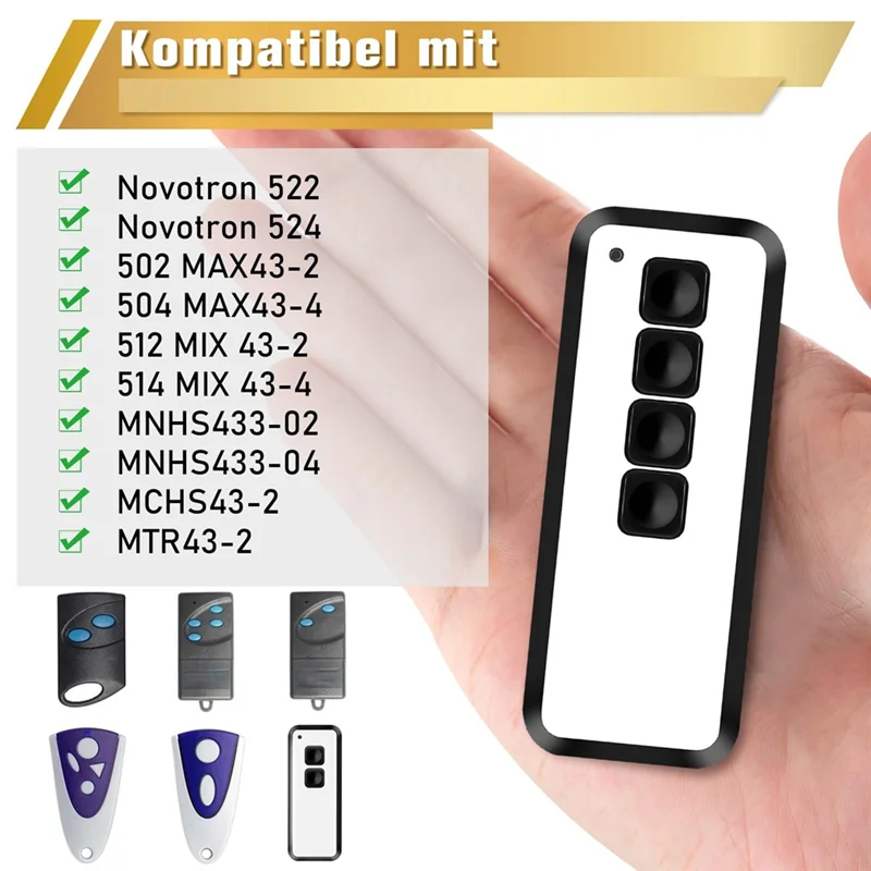 

HFES Garage Door Remote Control For Novoferm Novotron 524,522,504 MAX43-4,514 MIX43-4,433.92Mhz Tor Handheld Transmitter