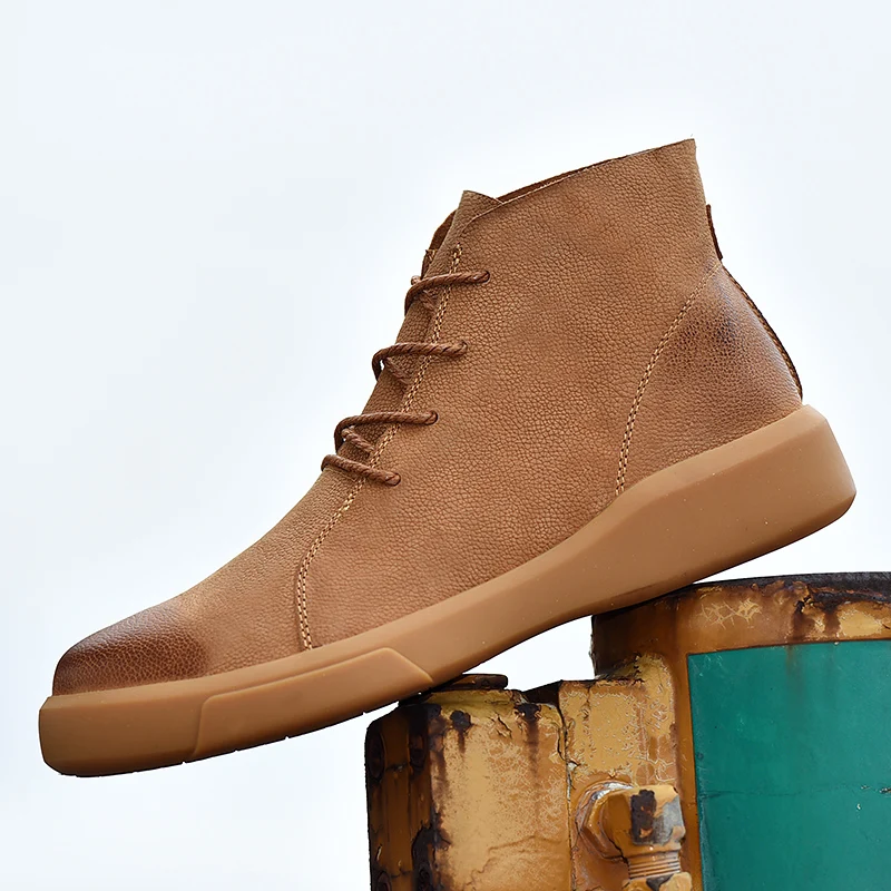 Winter Men\'s Work Boots Retro British Style Plus Cotton Soft Keep Warm Comfortable Fashionable Shoes Elastic Sole Easy To Clean