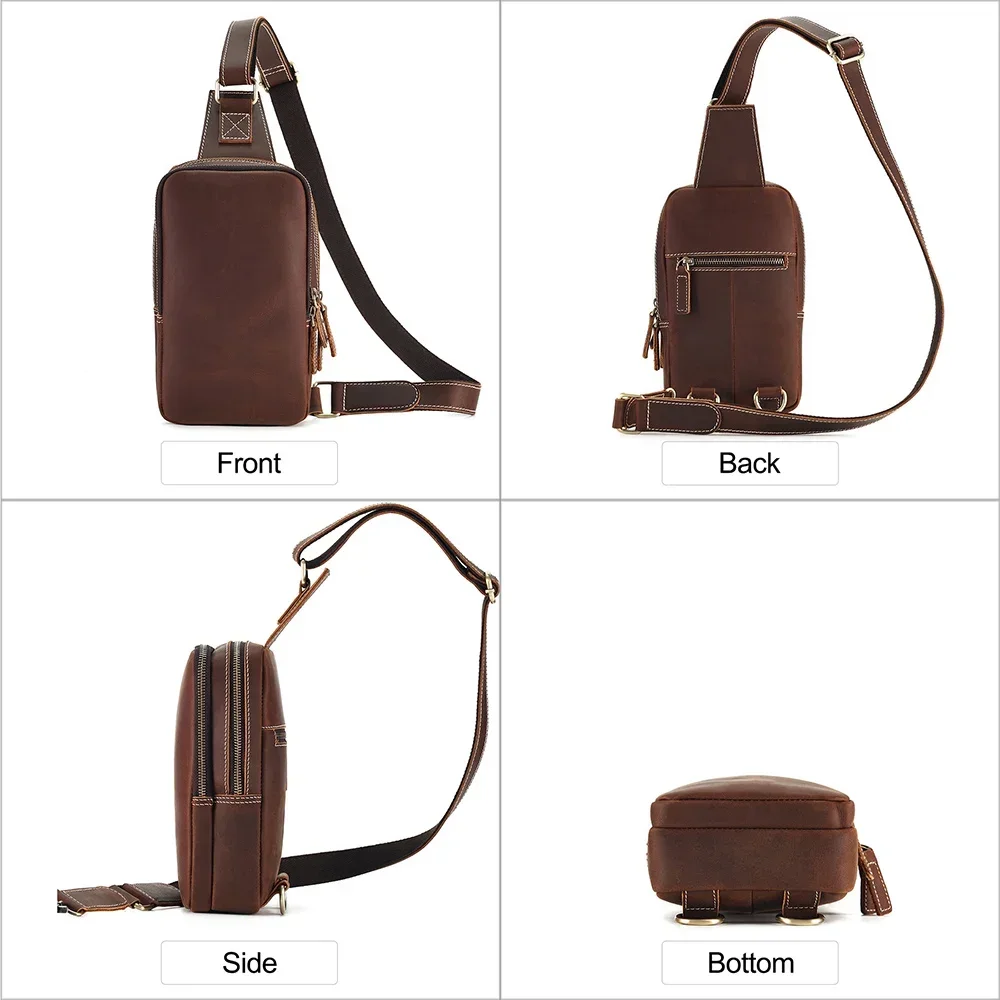 Genuine Leather Men's Shoulder Bag Male  Crossbody Chest Bag Men Chest Pack Leather Mens Sling Bags Casual Daypack