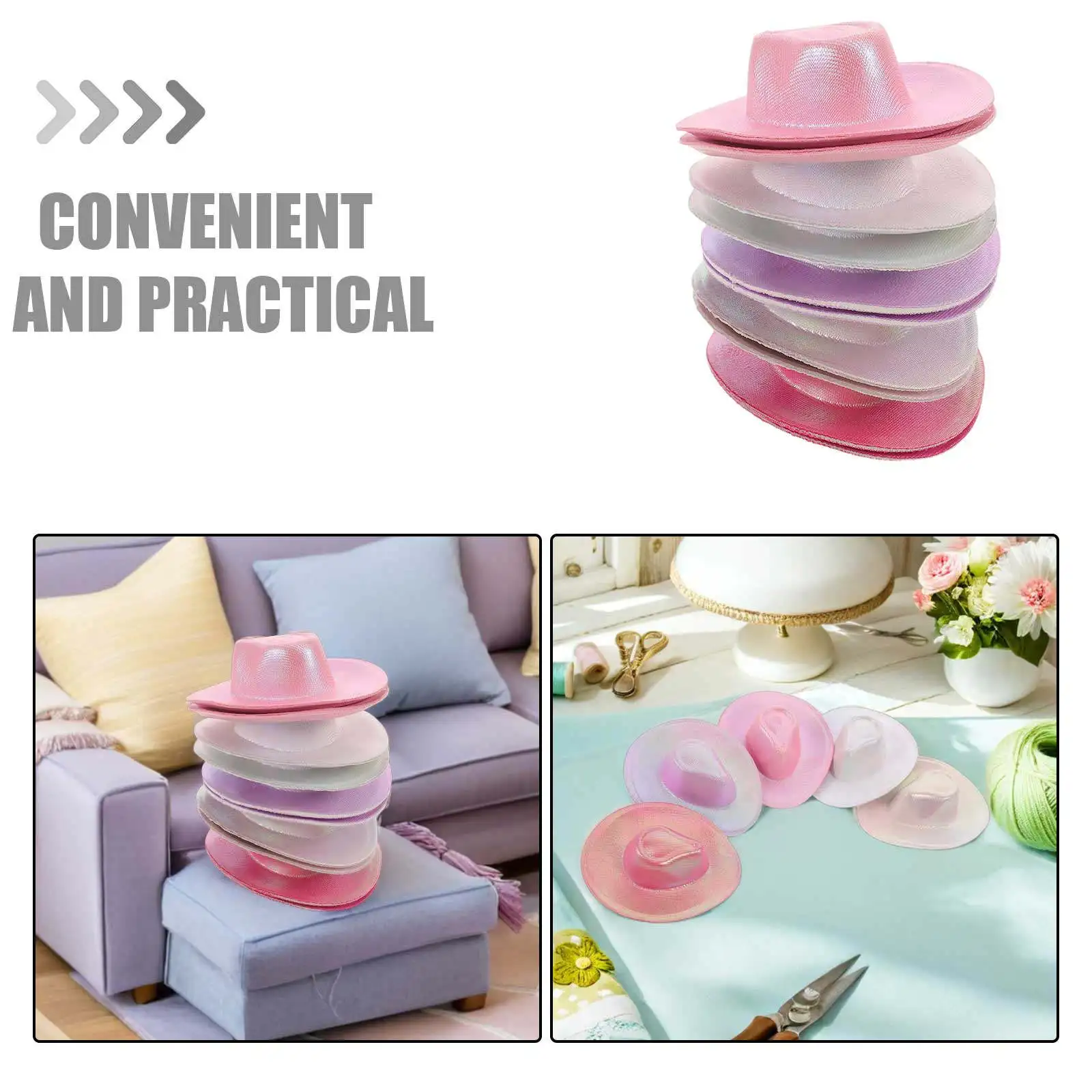10Pcs Mini Western Hats Holographic Tiny Cowboy Caps for Party Favors Birthday Decorations Crafts Accessories Small Cute Tiny