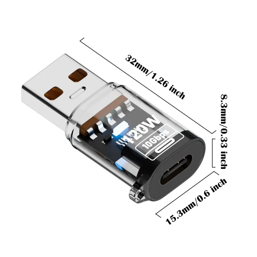 10Gbps USB-A to Type-C Converter PD 120W Indicator Light USB-C Extender Data Transmission Male to Female OTG Adapter Earphone