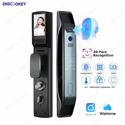 Night Vision 3D Face Recognition Automatical Smart Door Lock with Camera Monitor APP Fingerprint Digital Code Card Mobile Unlock