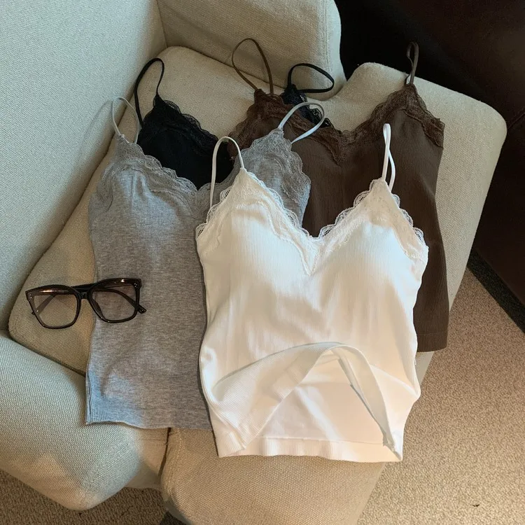 

Женская блузка-топ Street Sle Suit с лоскутным дизайном, кружевной отделкой, на бретельках, для ношения как нижнее или верхнее белье, повседневная, с высокой талией, V-образным вырезом, стройнящая фигуру