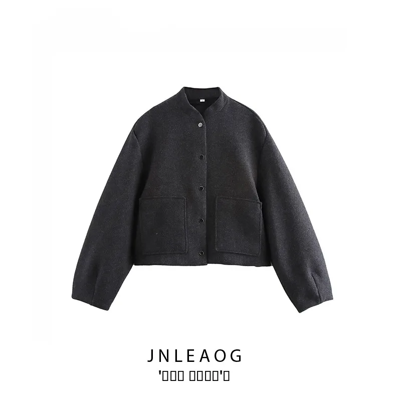 เสื้อแจ็คเก็ตผู้หญิงดีไซน์ใหม่สไตล์นักบิน ประดับแพทช์ ตกแต่งด้วยผ้าโพลีเอสเตอร์ ทรงหลวม กันลม รุ่น JNLEAOG สำหรับฤดูใบไม้ร่วง