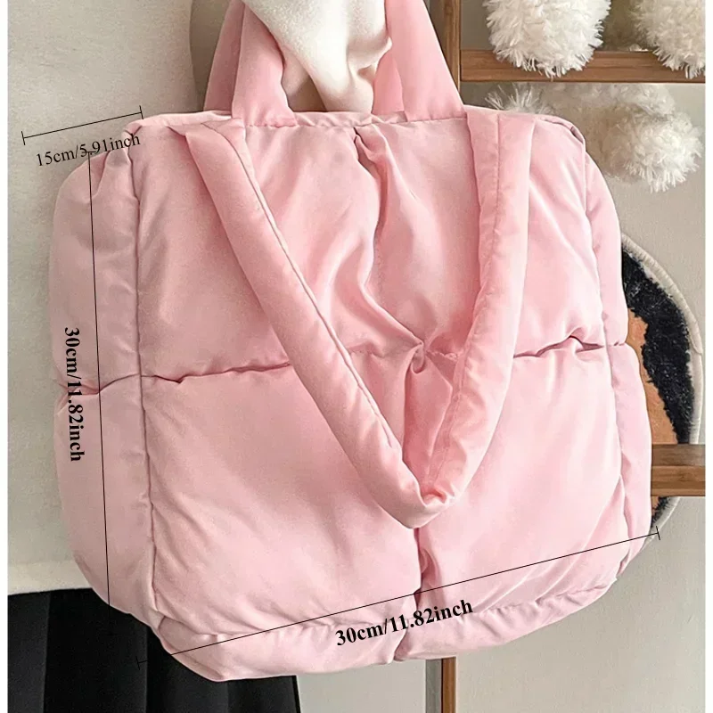 Women Retro Checkered Quilted Shoulder Bag Solid Color Soft Handbags Soft Tote Handbags Pink Sapce Padded Tote Brand Designer image 6